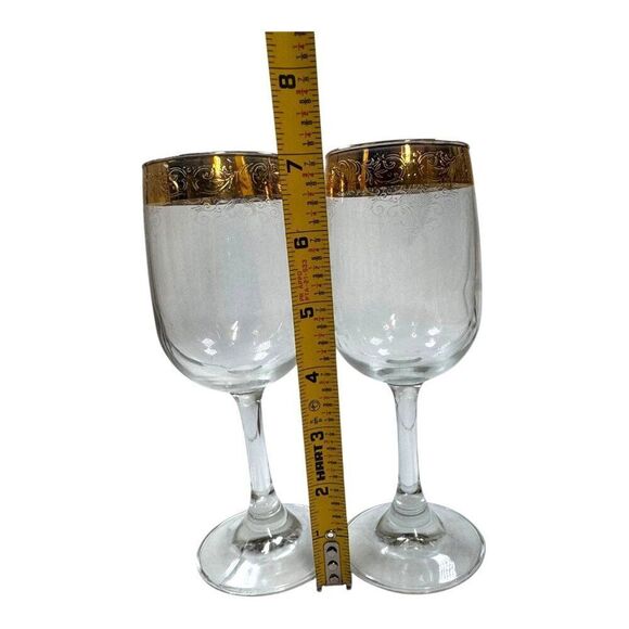 Vintage Italian Cellini Etched Crystal Wine Glasses 24K Gold Set 4 Small Large - Picture 6 of 8